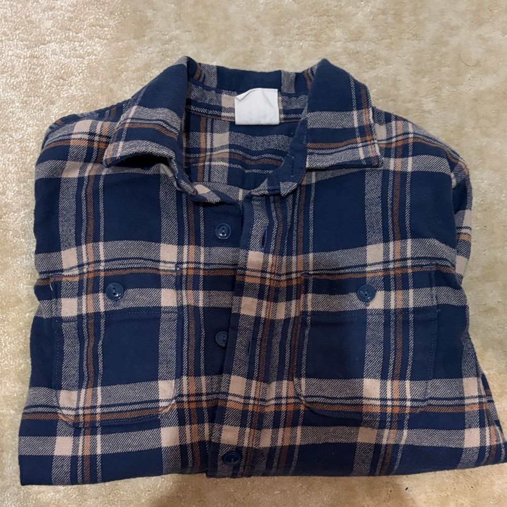 Boys’ Navy and Tan Plaid Shirt